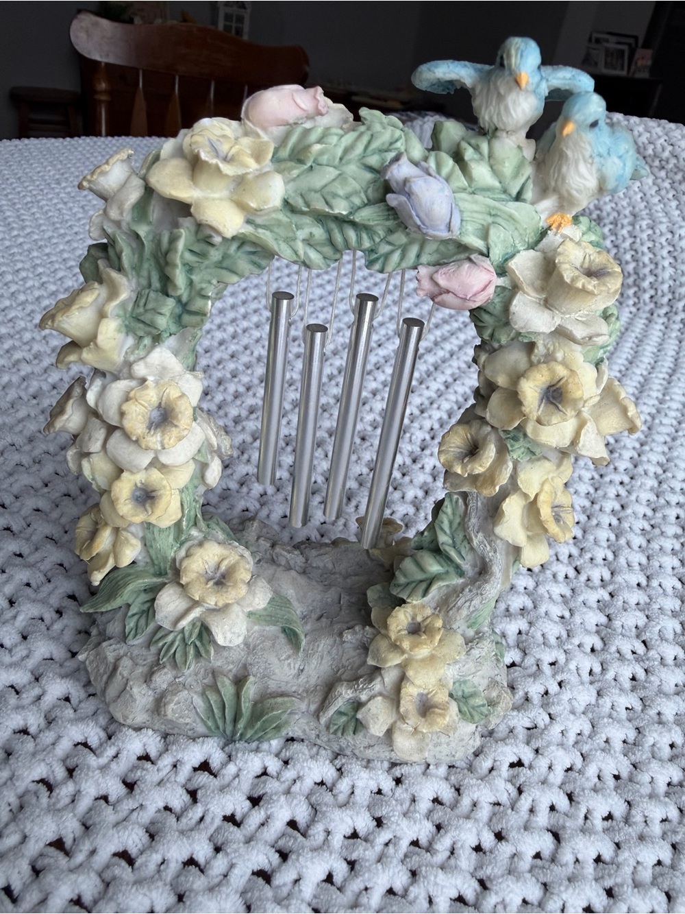 Avon Watercolor Memories Floral Bird Wind Chime figure from 2000 - Pastel